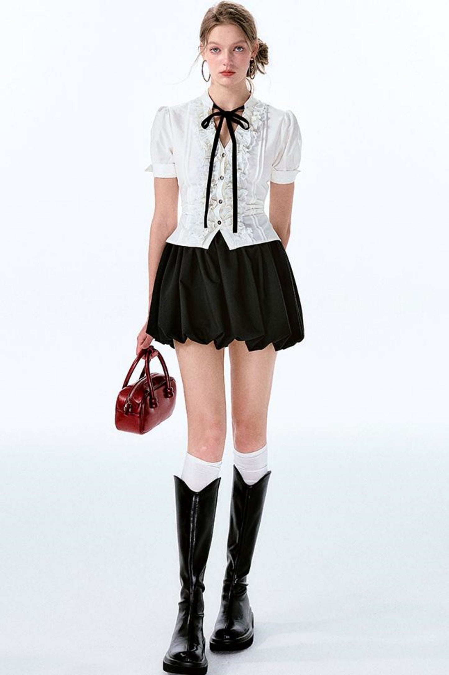 Ärmel Charm Puff Taille Ballon Schleife Shirt Rock +