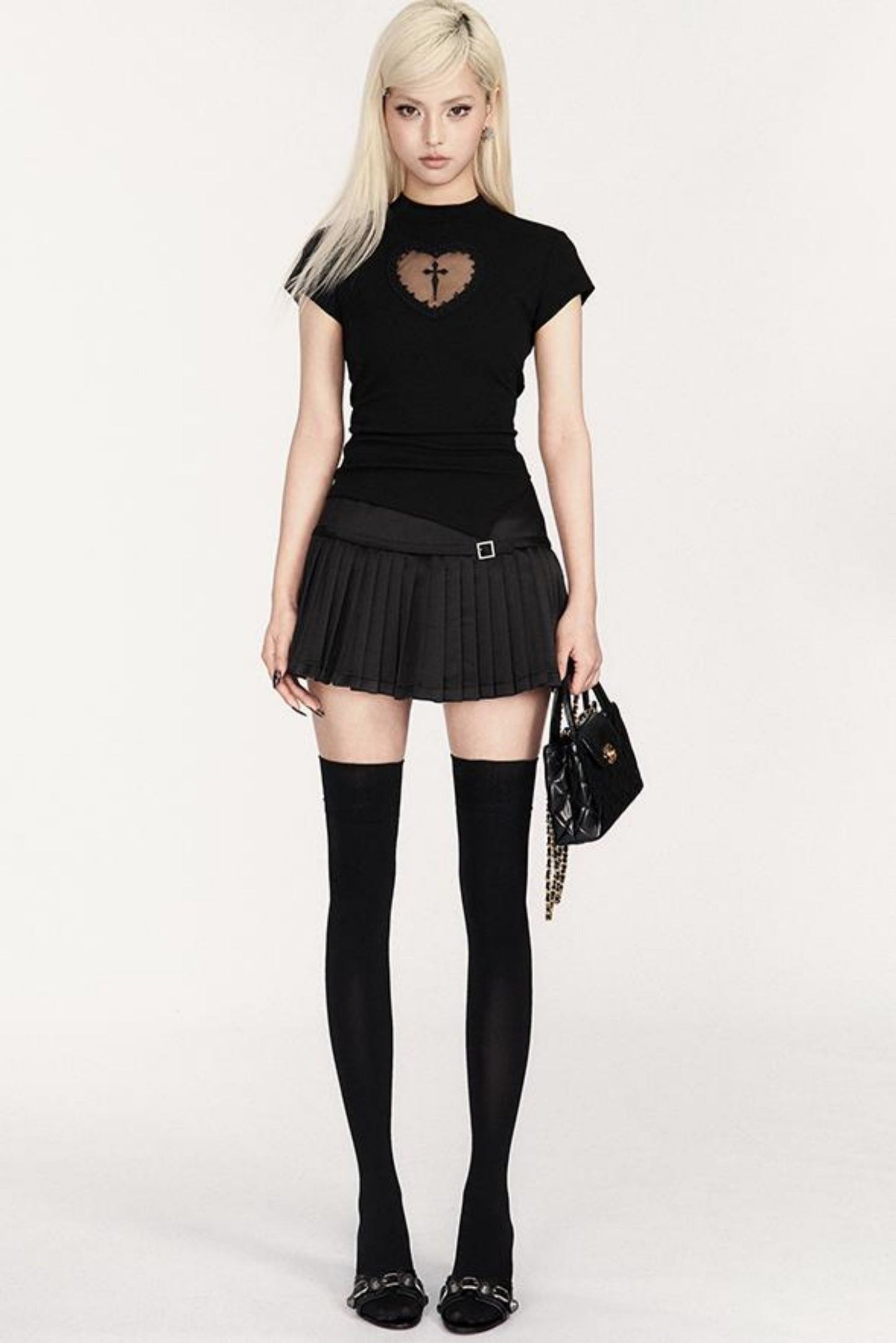 Basal Pleated Satin Skirt