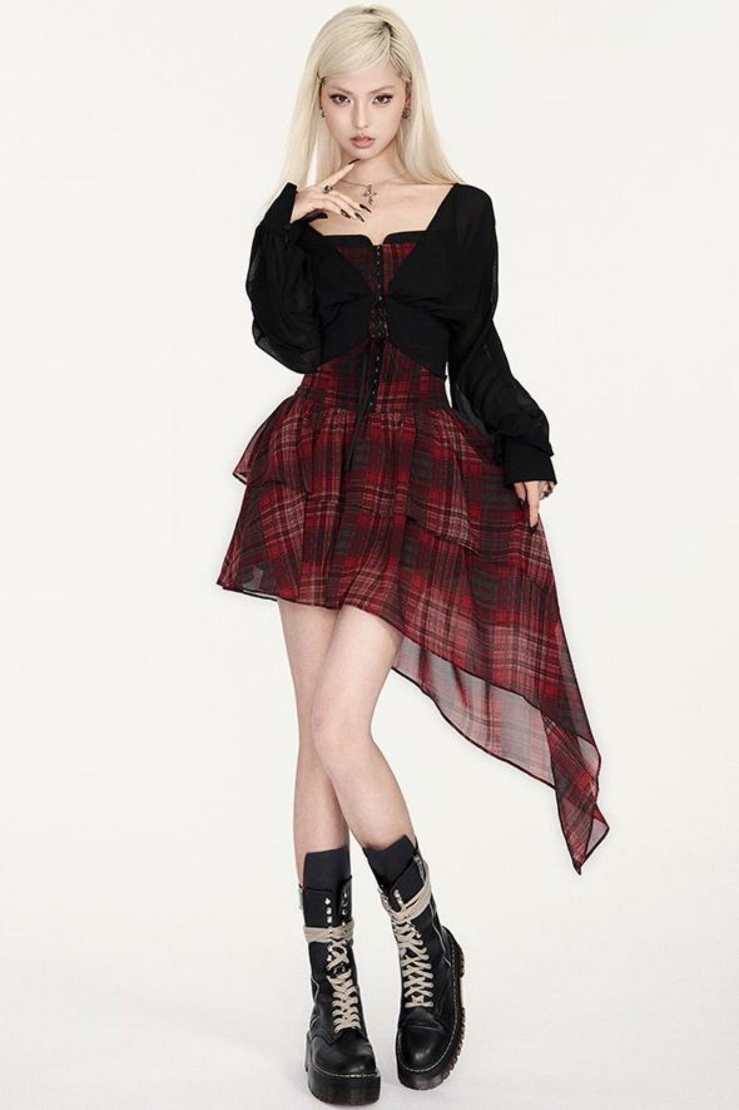 Irregular Sling Dress Check