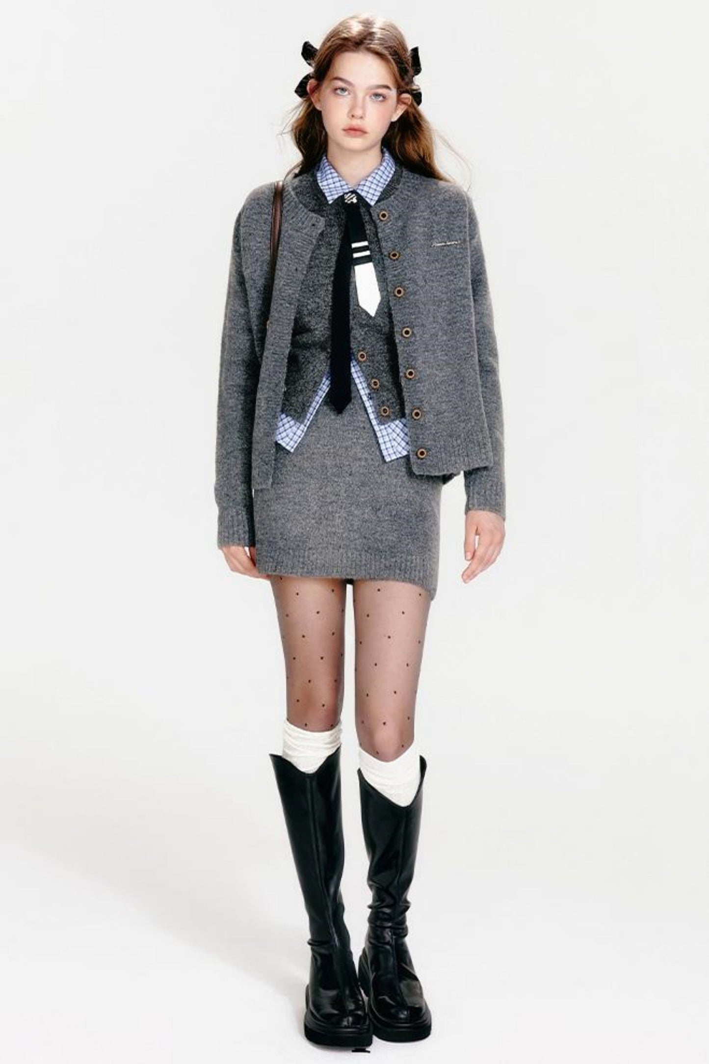 Vest Zip Knit + Skirt Chic Cardigan Tight