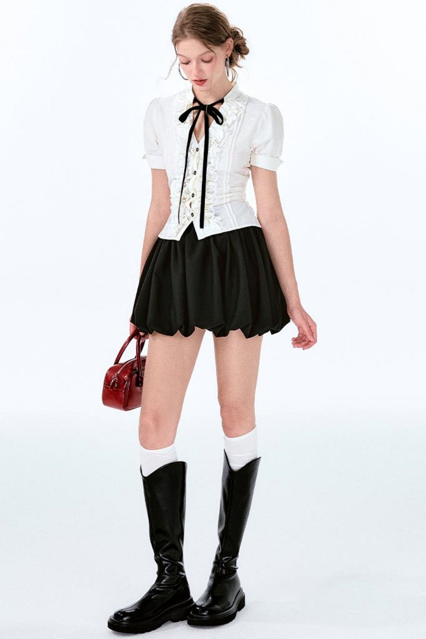 Ärmel Charm Puff Taille Ballon Schleife Shirt Rock +