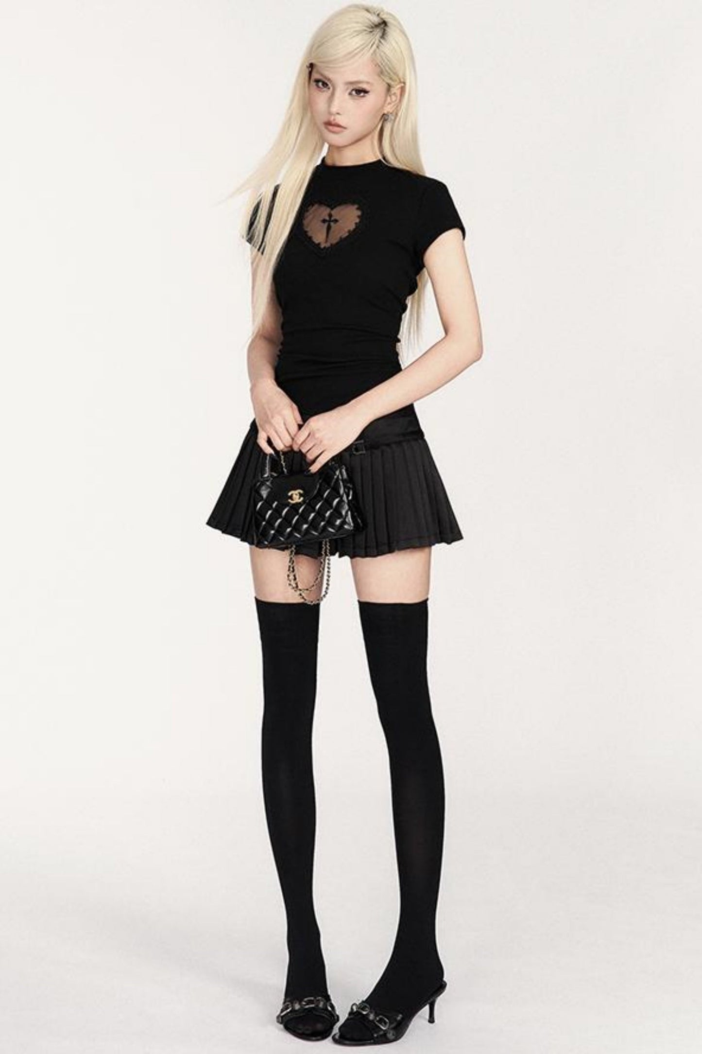 Basal Pleated Satin Skirt