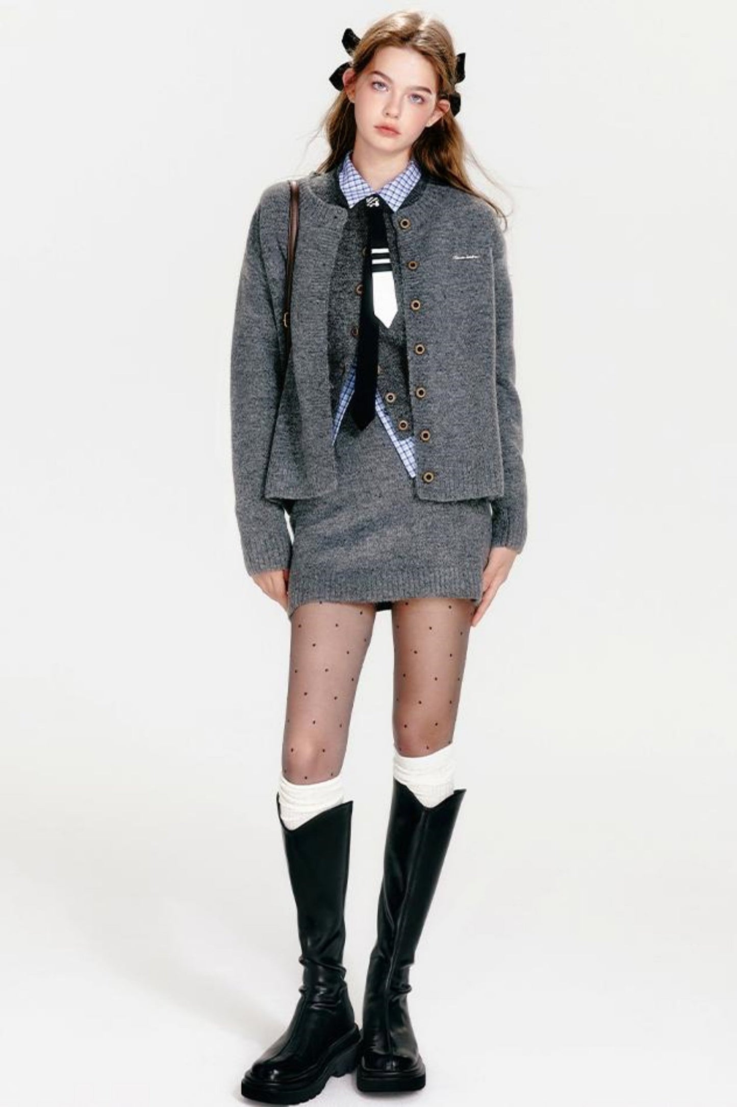 Vest Zip Knit + Skirt Chic Cardigan Tight