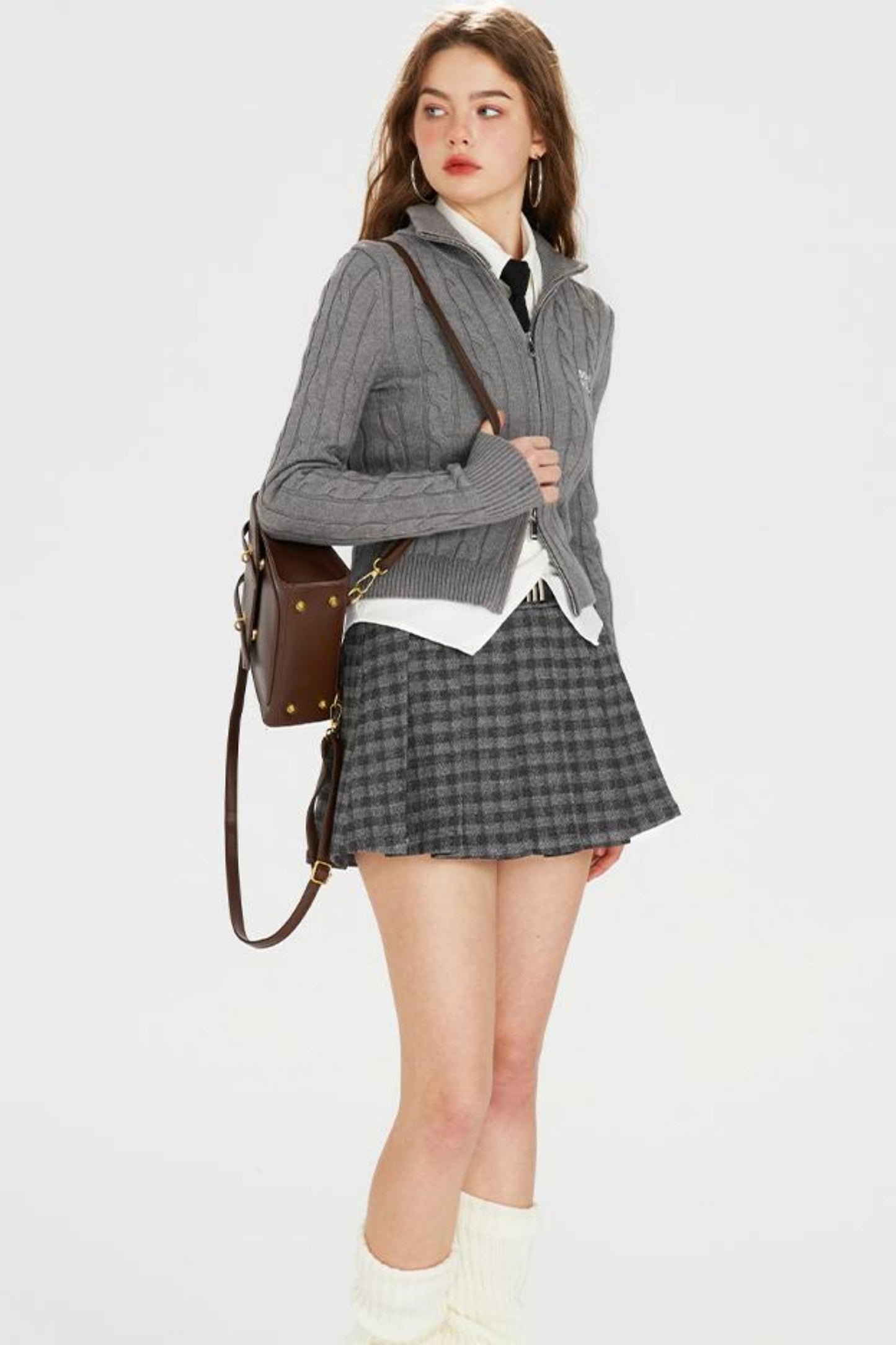 Zip Double College Embroidered Cardigan