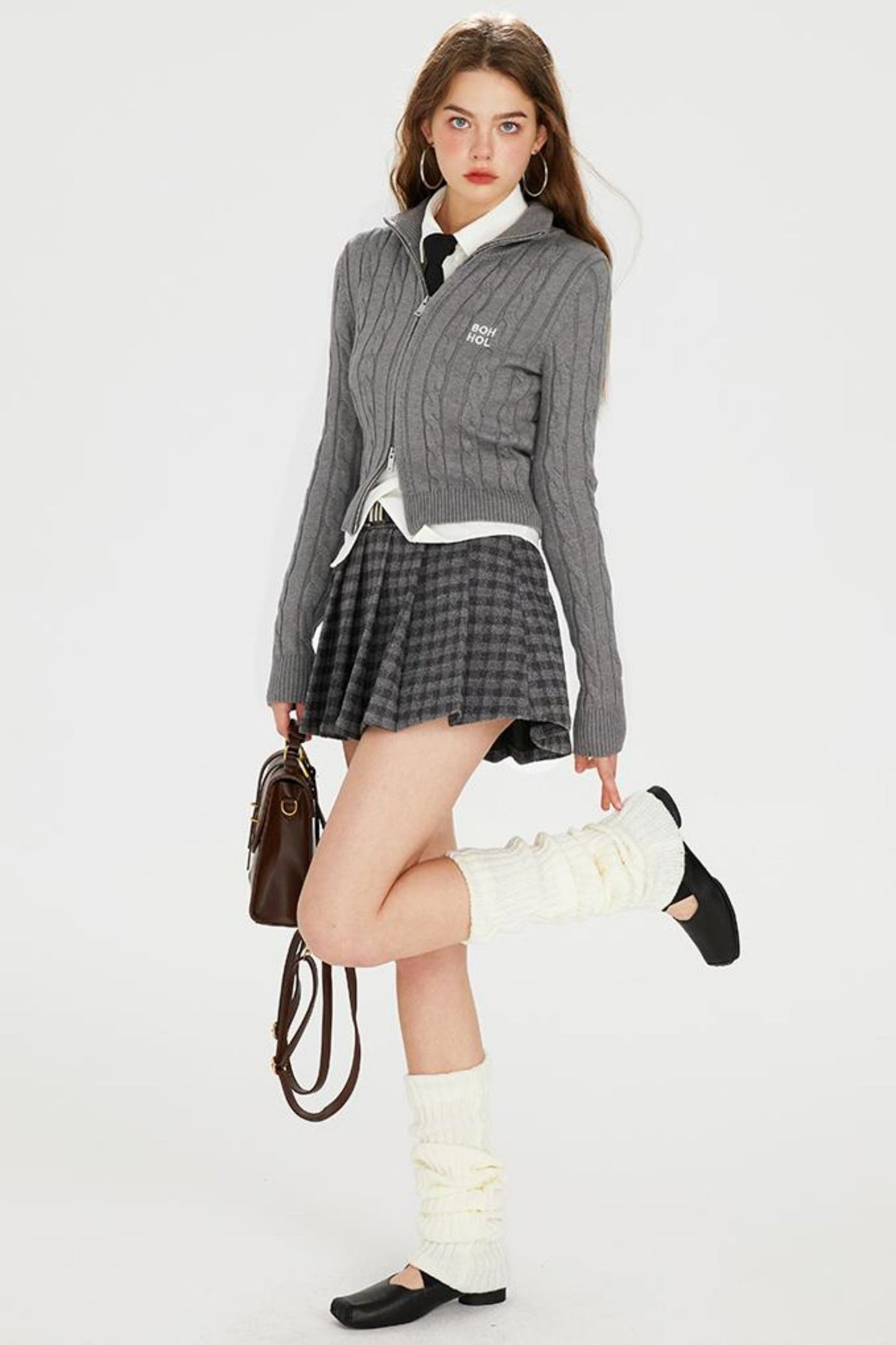 Zip Double College Embroidered Cardigan