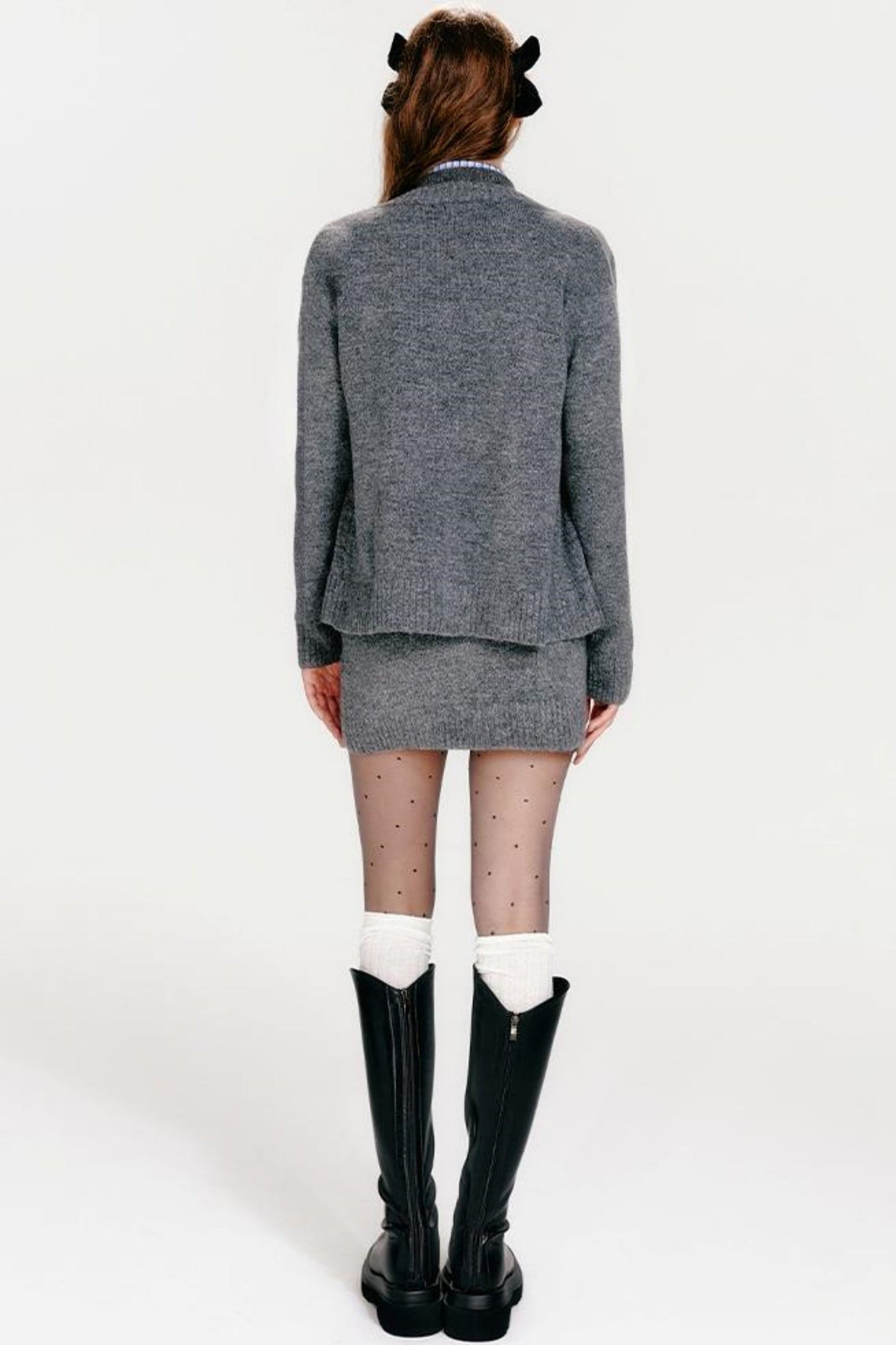 Vest Zip Knit + Skirt Chic Cardigan Tight