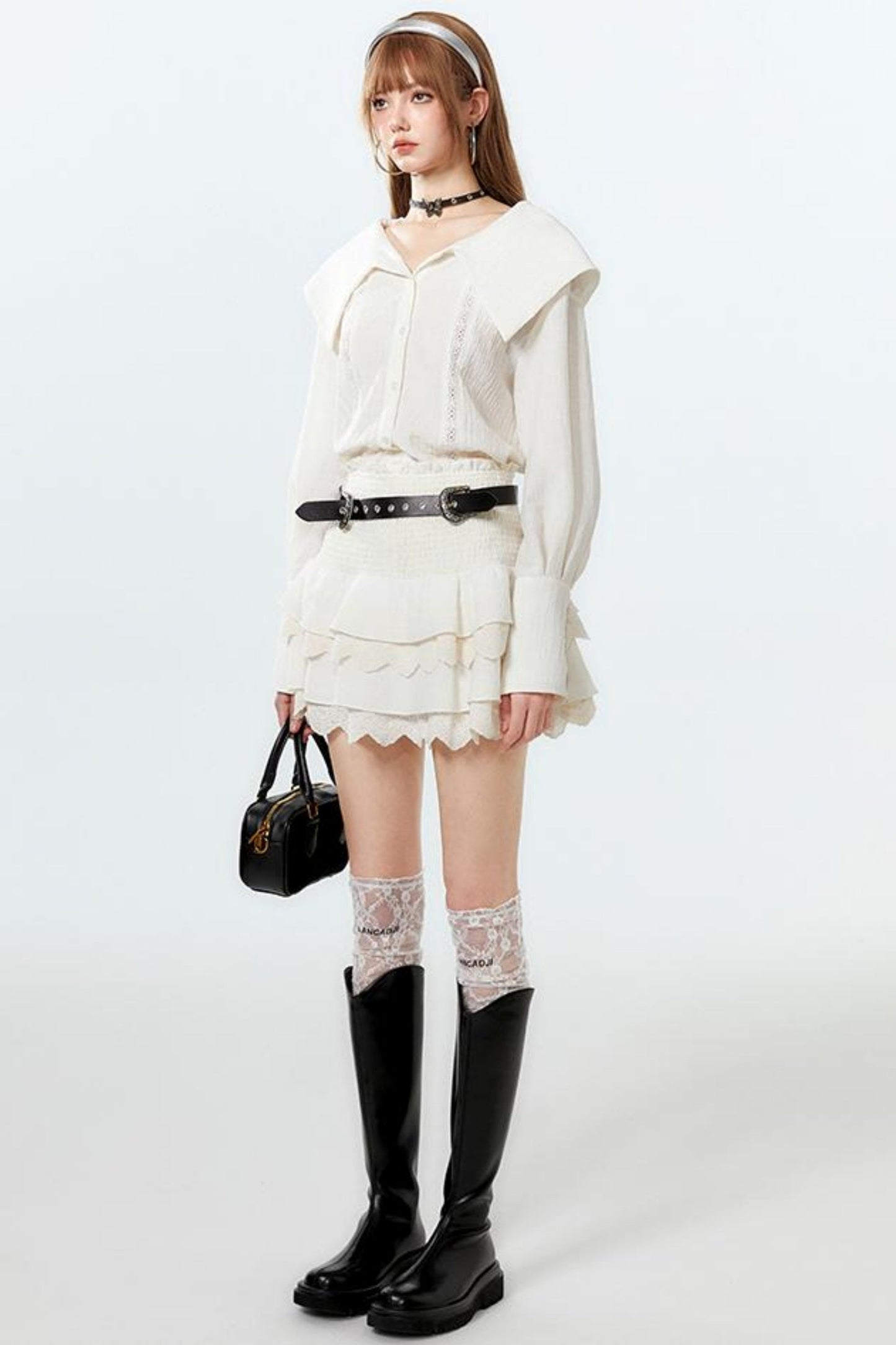 Cool Lapel Skirt and Cake Setup Shirt