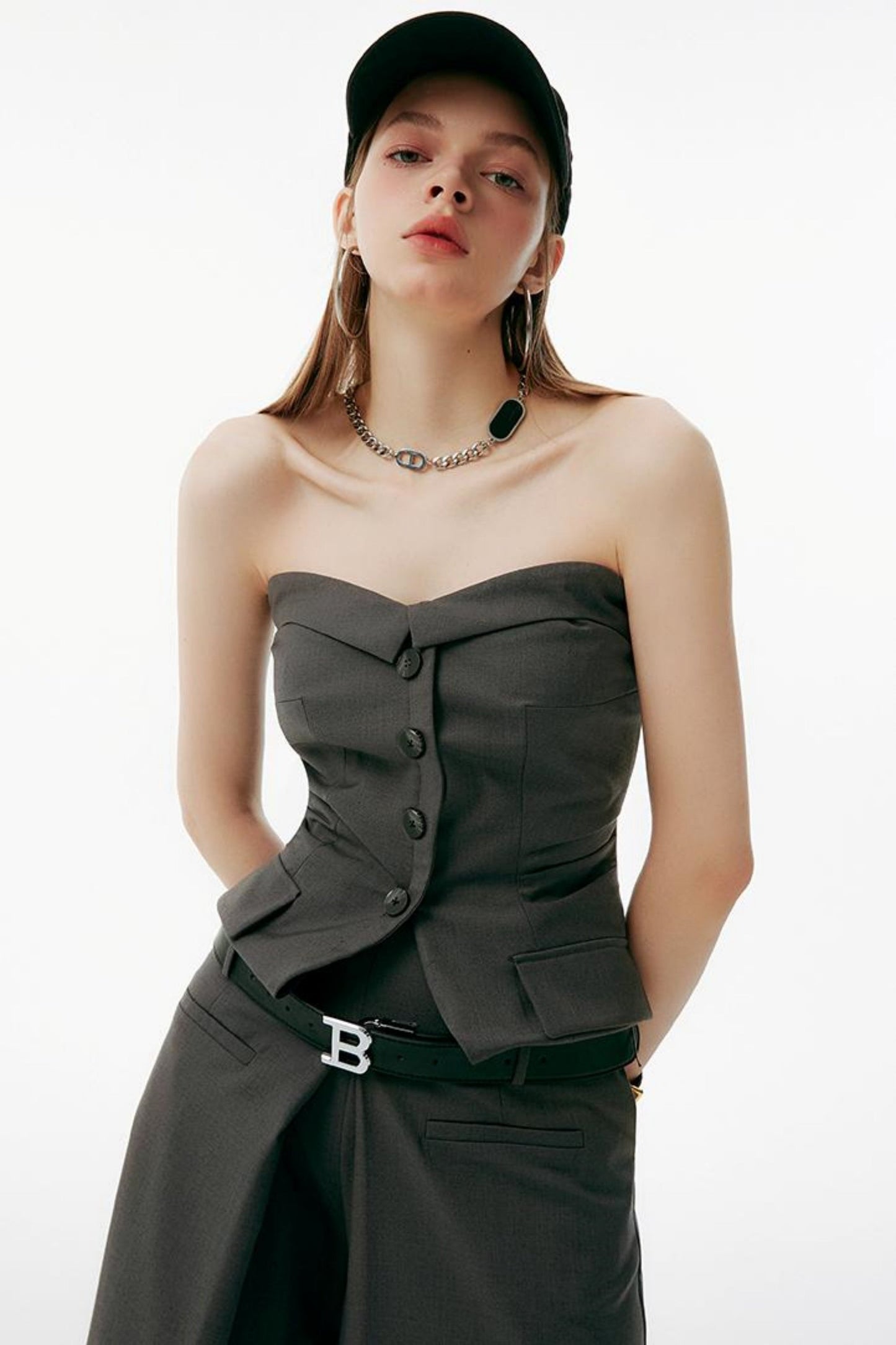 Gray Up Set Bustier