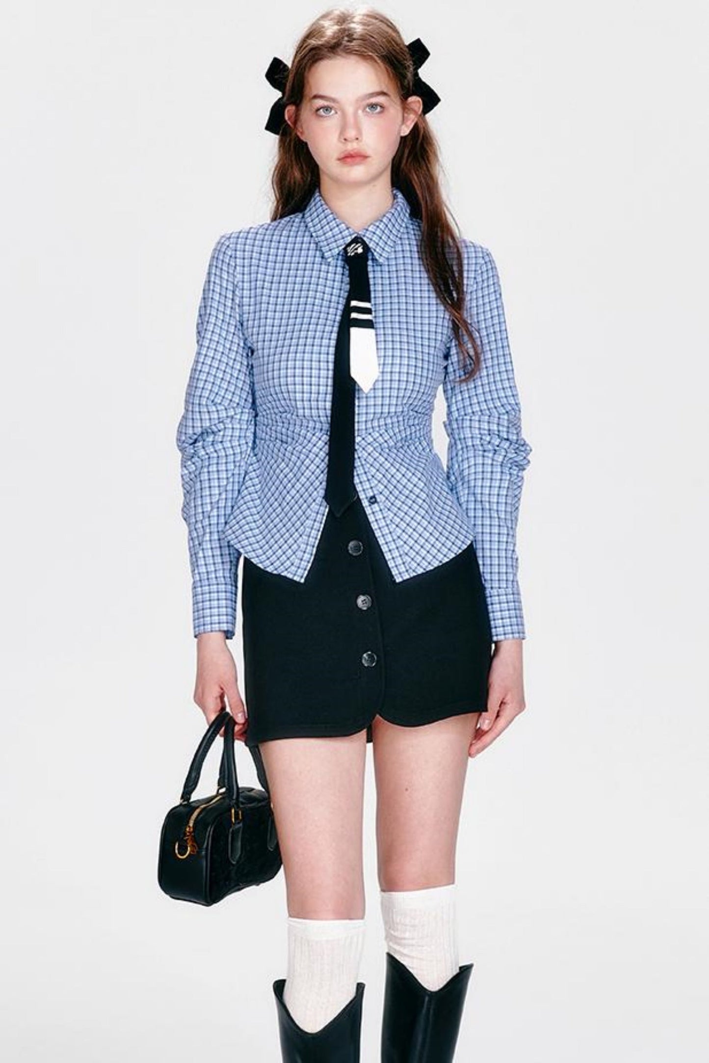 Shirt and Hip Cool Blue Check Skirt Mint Setup