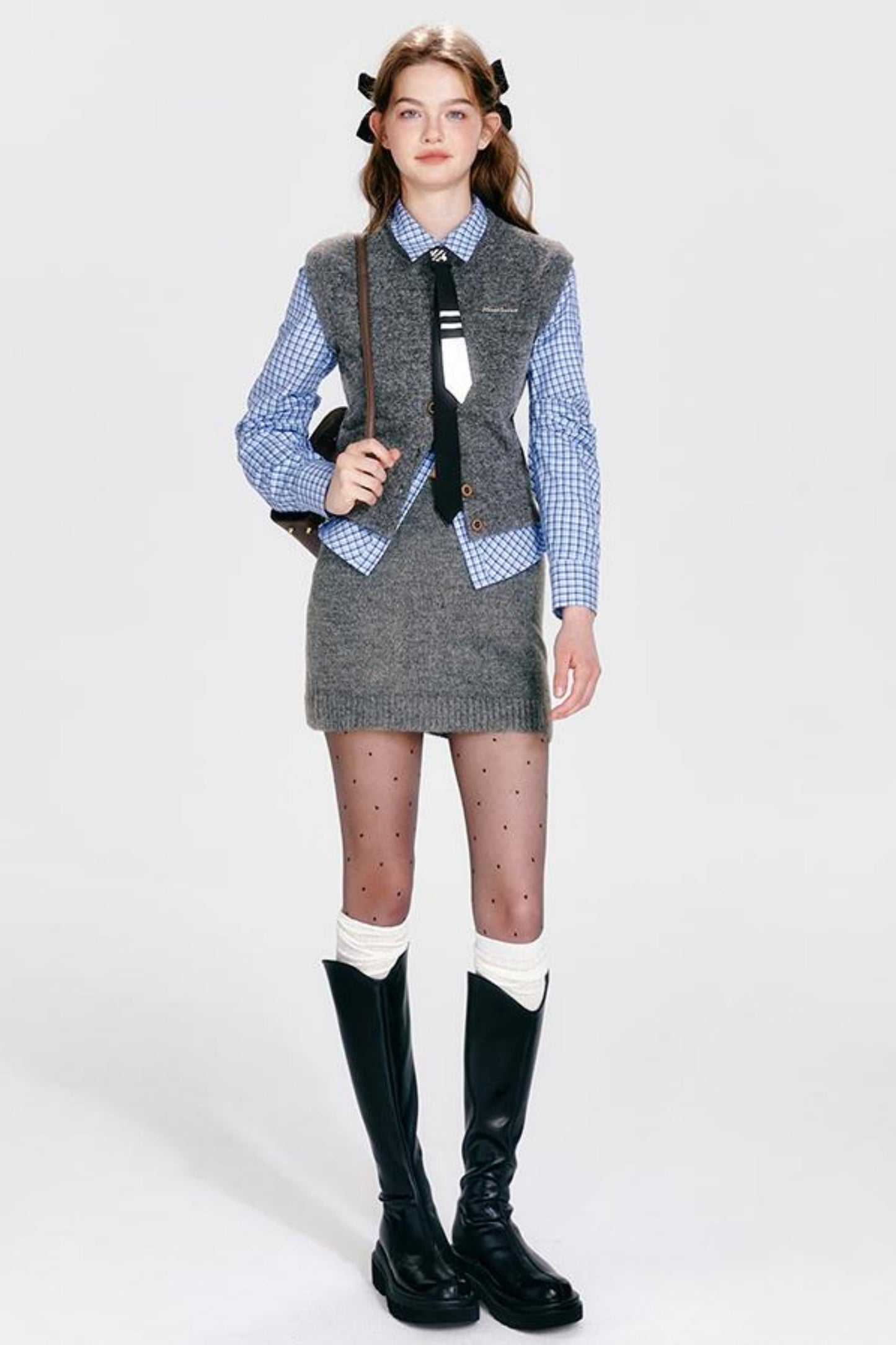 Vest Zip Knit + Skirt Chic Cardigan Tight
