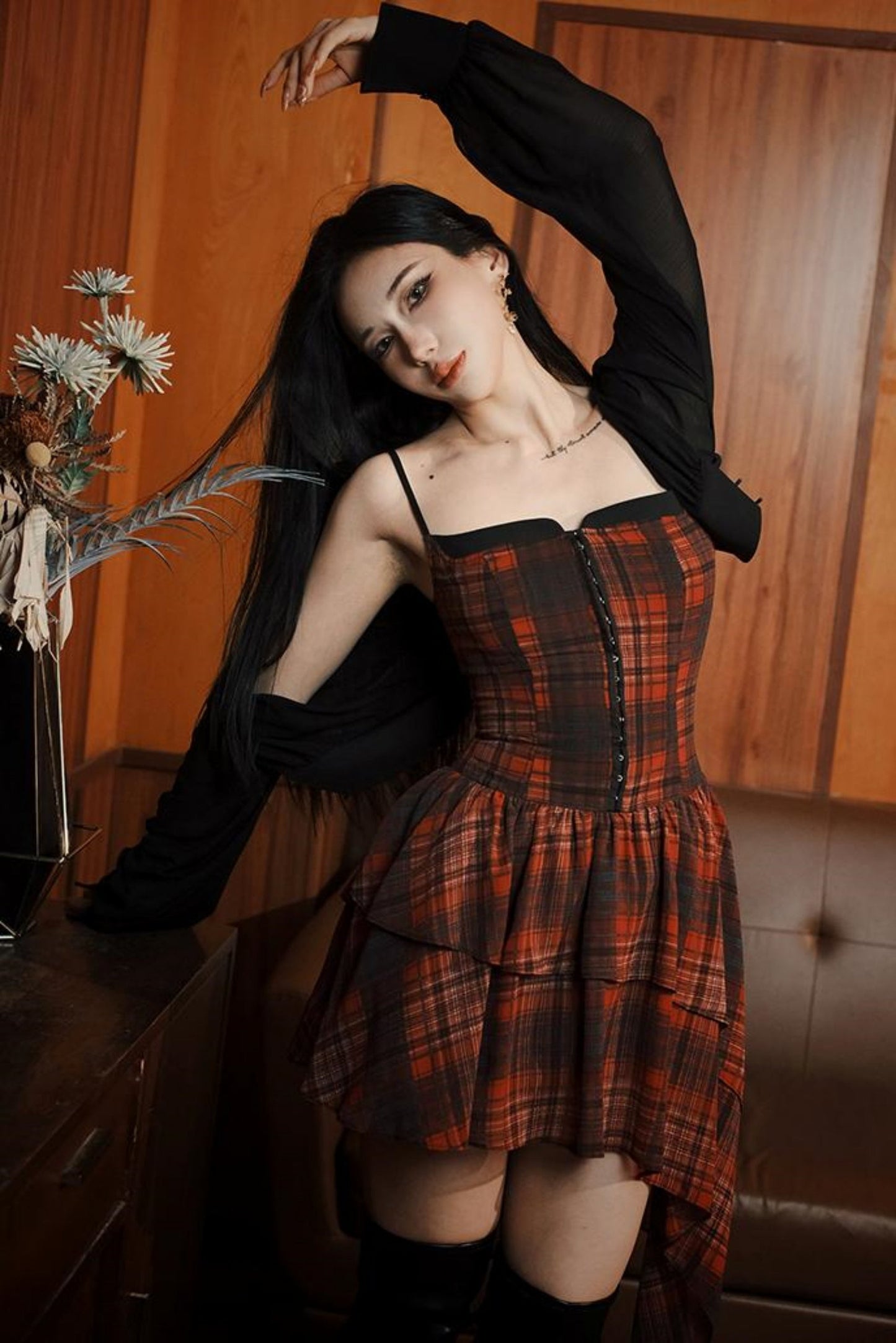 Irregular Sling Dress Check