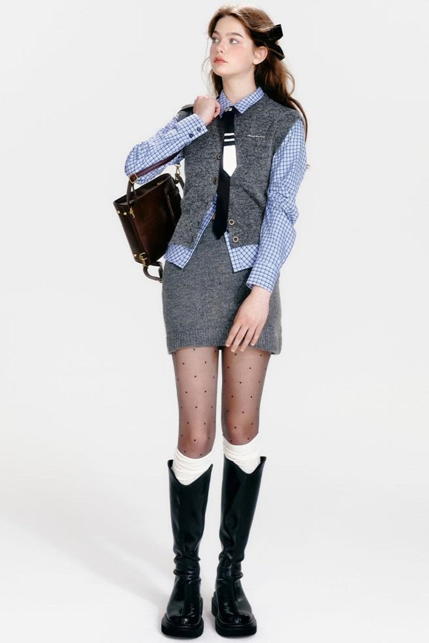 Vest Zip Knit + Skirt Chic Cardigan Tight