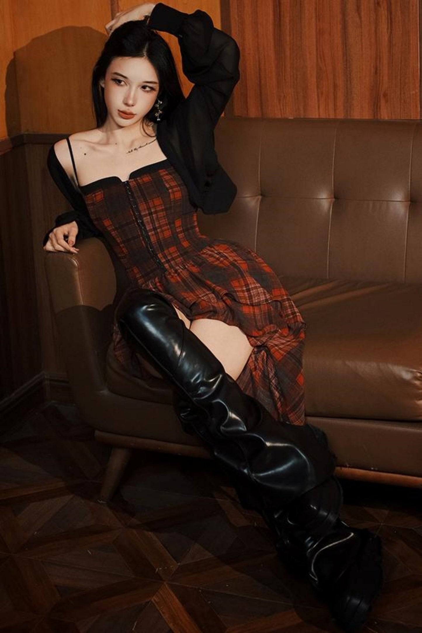 Irregular Sling Dress Check