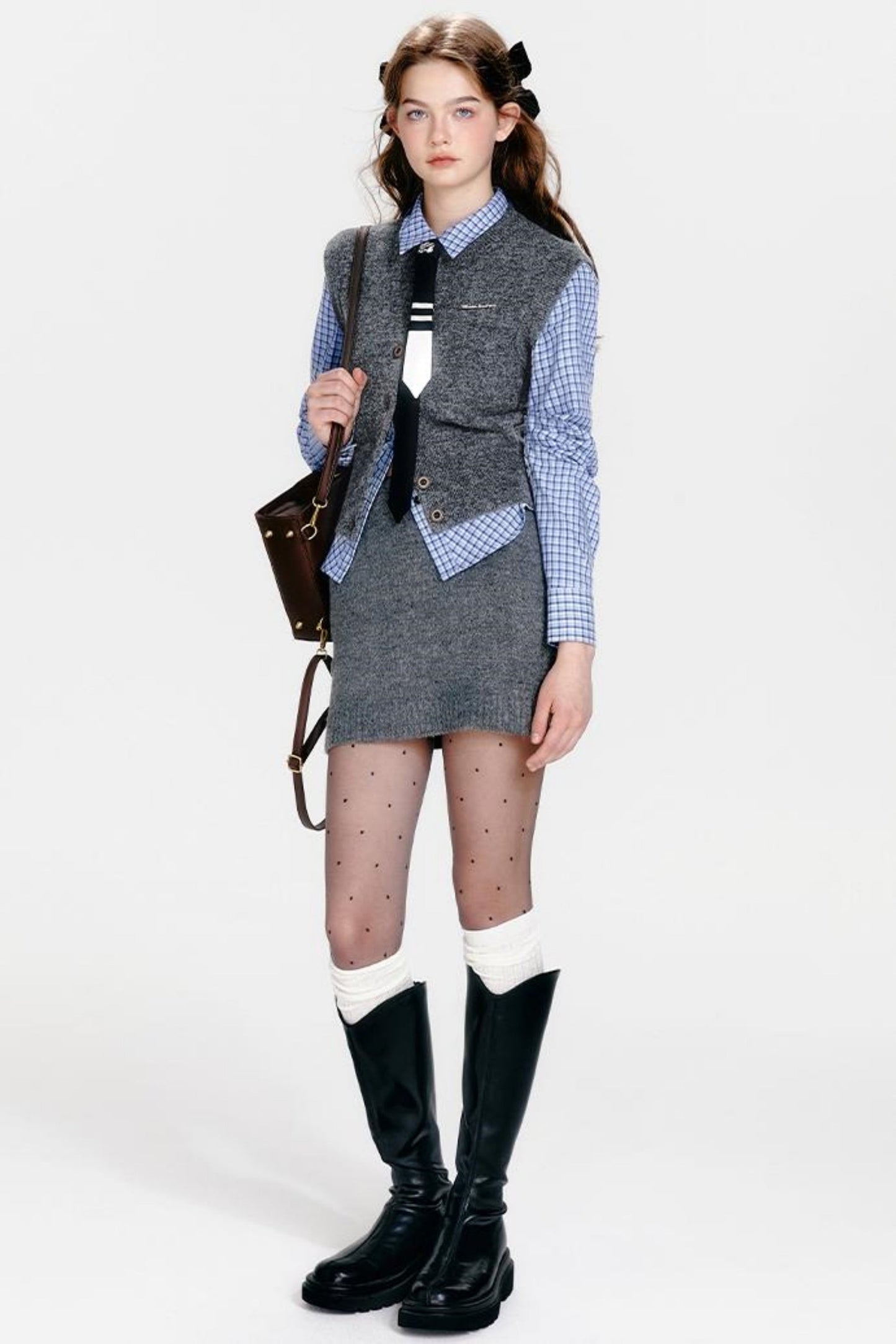 Vest Zip Knit + Skirt Chic Cardigan Tight