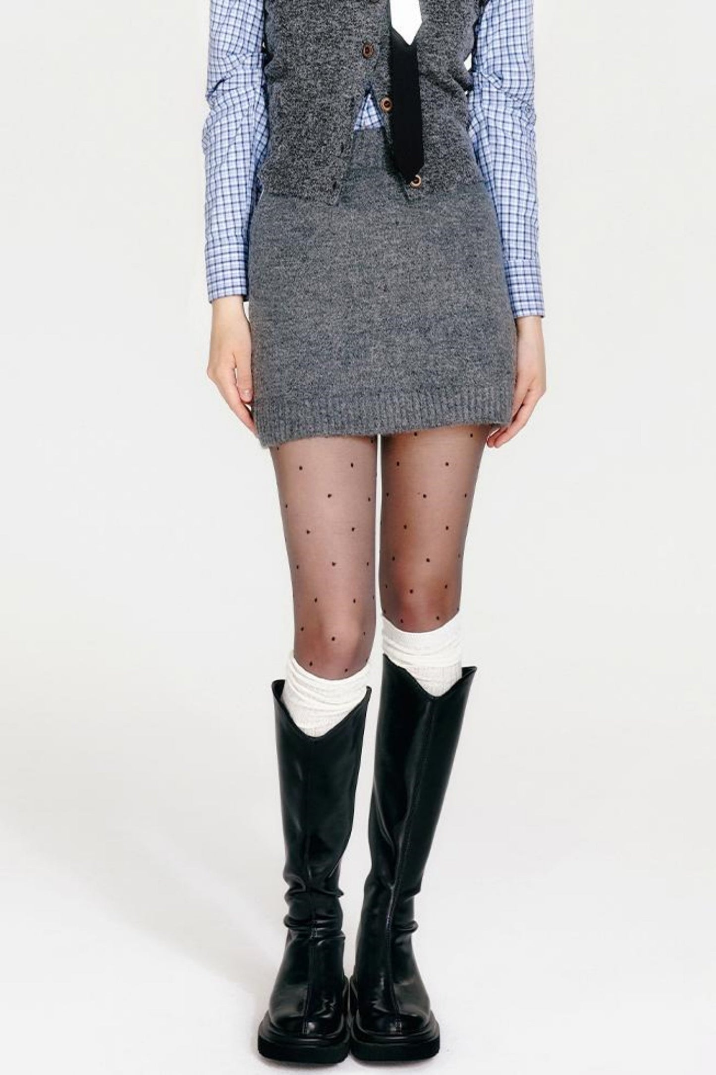 Vest Zip Knit + Skirt Chic Cardigan Tight
