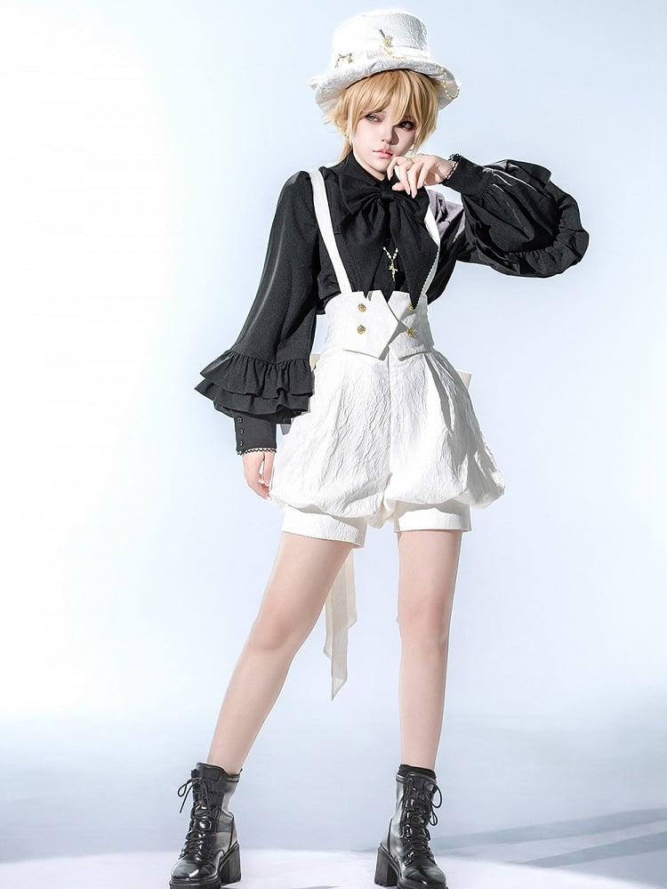 Ouji High Big Train Belt with Bow Lolita Waist Corset White Shorts Overall