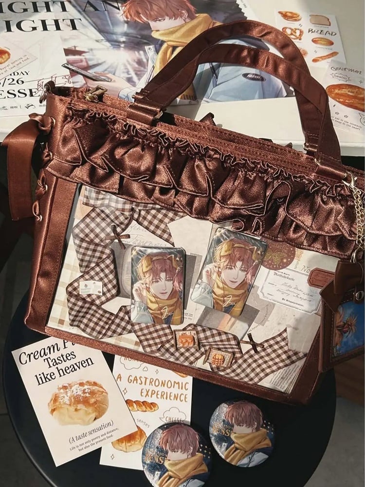 Bow Ruffle Bag Straps With Satin Card Self-tie Ita Trims Brown Holder