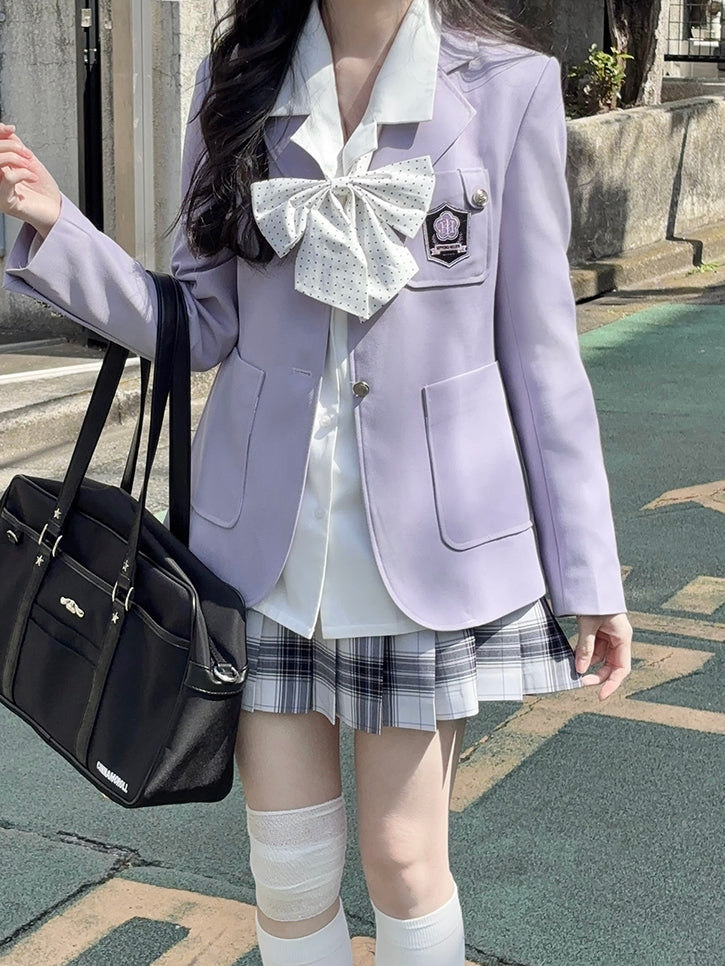 Style Collar Beige/Purple/Pink Uniform JK Blazer Preppy Notched