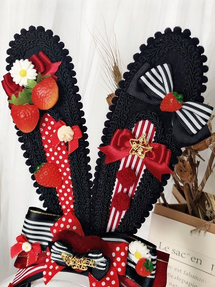 Und Muster Polka-Dot Details Bowknot KC Gestreifte Ohren Verziert Rosa/RotSchwarz Star Bunny