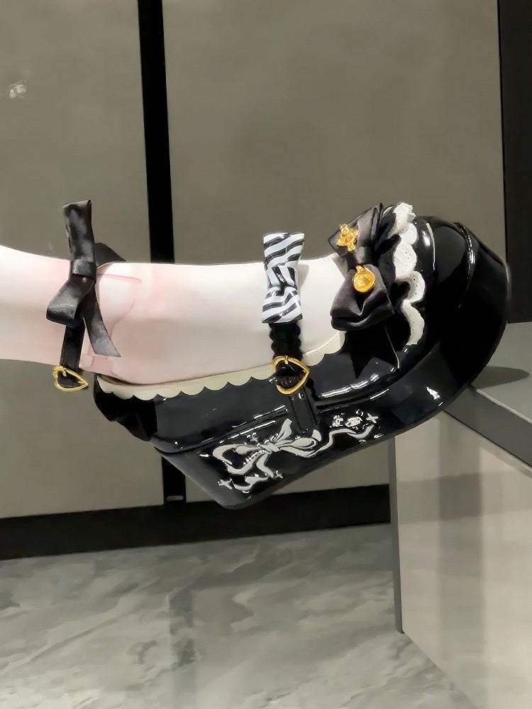 Platforms Sweet Details Spoon Black Decorated Lolita Bowknot
