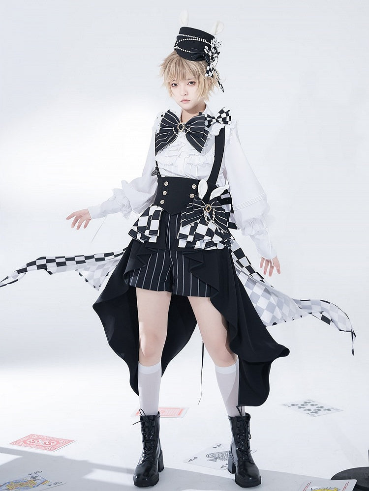 Fabric Corset Bunny Theater Peplum Tail Chess Train Swallow with Pattern Shoulder Straps