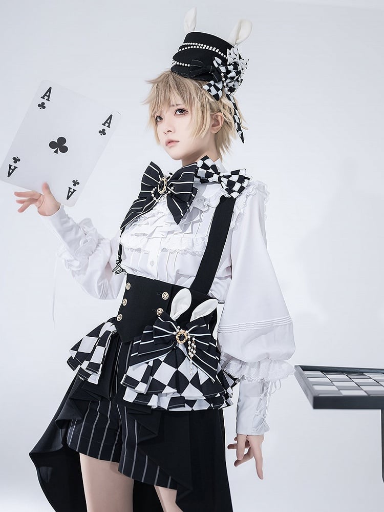 Fabric Corset Bunny Theater Peplum Tail Chess Train Swallow with Pattern Shoulder Straps
