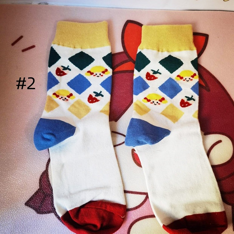 Süße Lolita Cake Erdbeer-Wadensocken mit Schleifenmuster