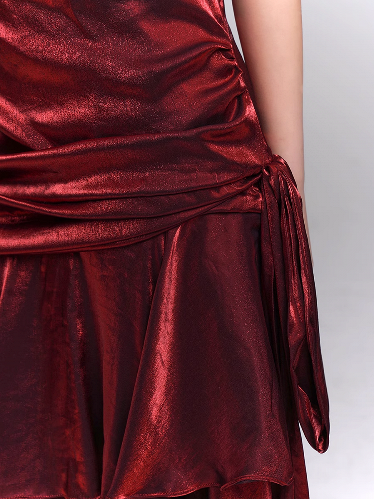 Sweetheart Neckline Ruched Design Evening Dress Gown Wine Red