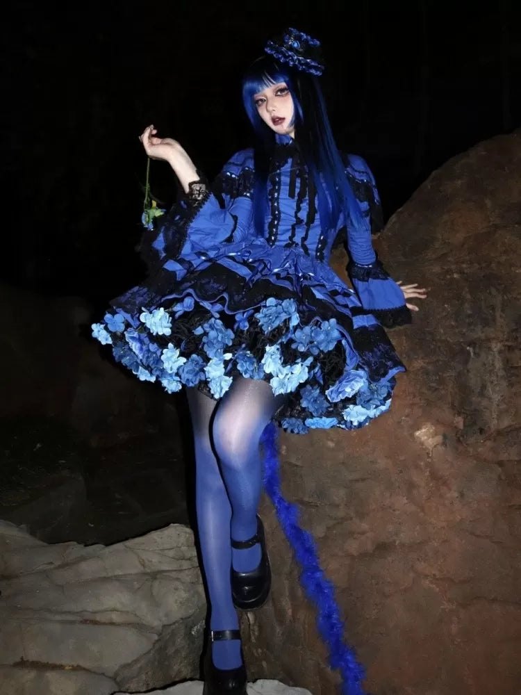Floral Petticoat 35cm/45cm Length BlackBlue-Harvest Spring