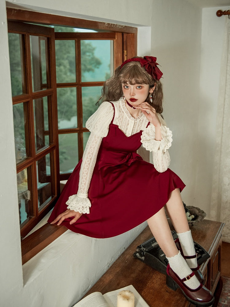 Spaghetti Waist Straps Elegant Dress Fit Red Slim