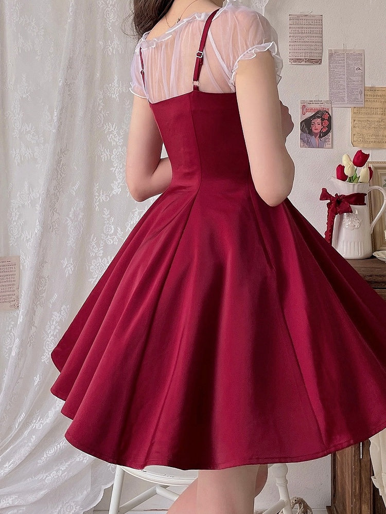 Spaghetti Waist Straps Elegant Dress Fit Red Slim