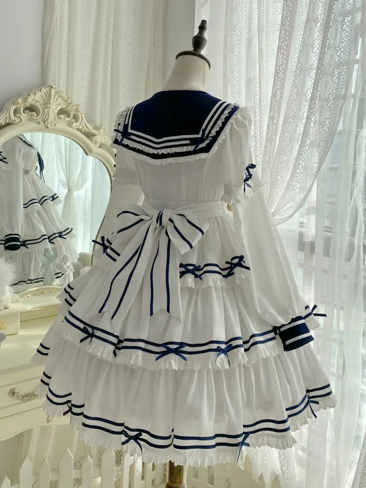 Full Sailor Lolita Skirt Set Summer Dress Tiered White OP