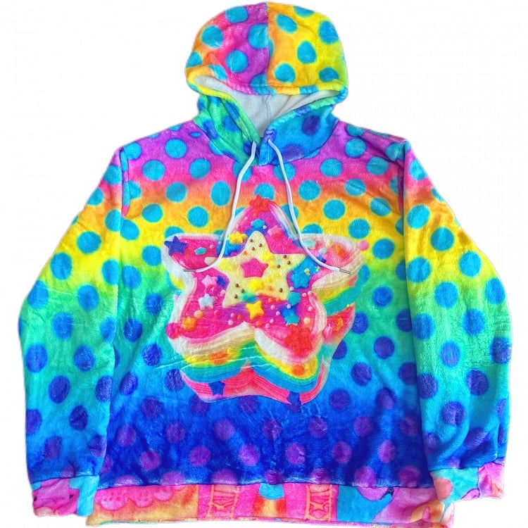 Polka-Dot Colorful Flannel Y2K Pattern Hoodie Print Star