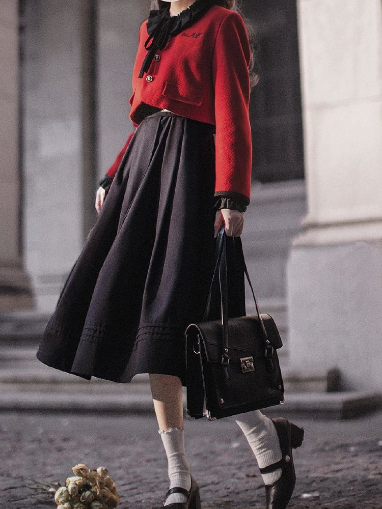 Jacke mit Blumenstickerei in Rot aus Tweed