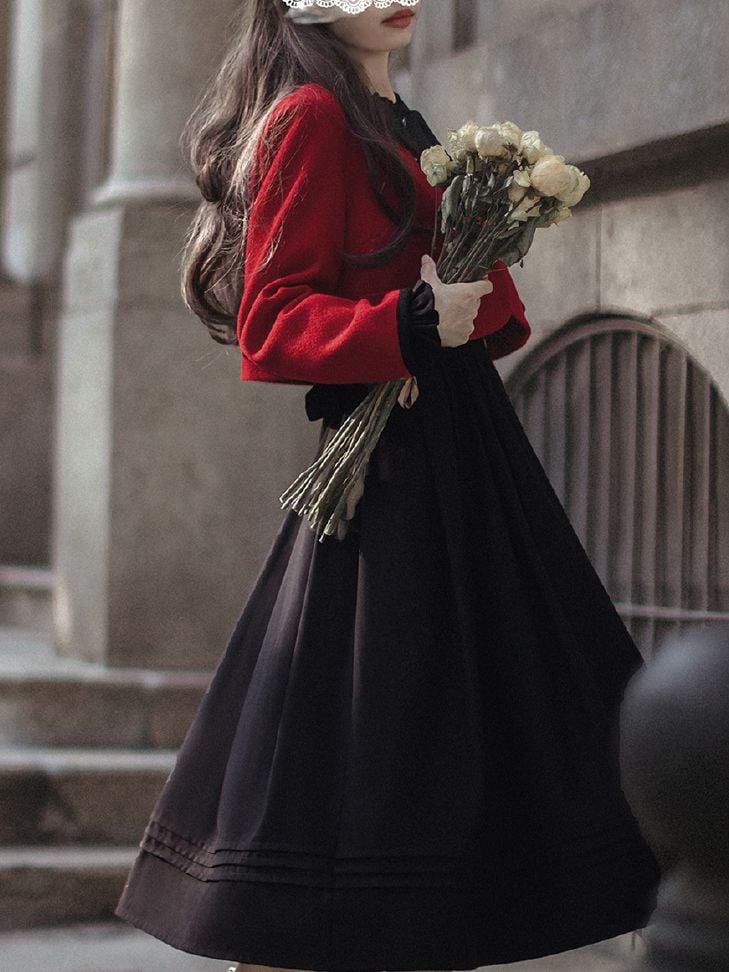 Jacke mit Blumenstickerei in Rot aus Tweed