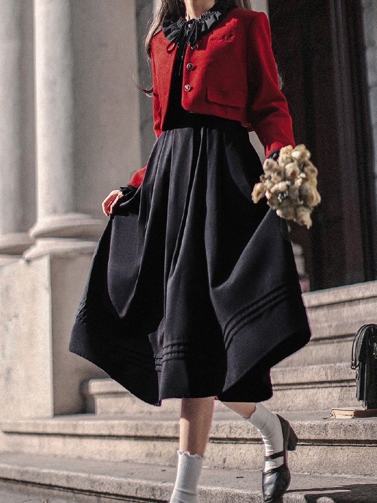 Jacke mit Blumenstickerei in Rot aus Tweed