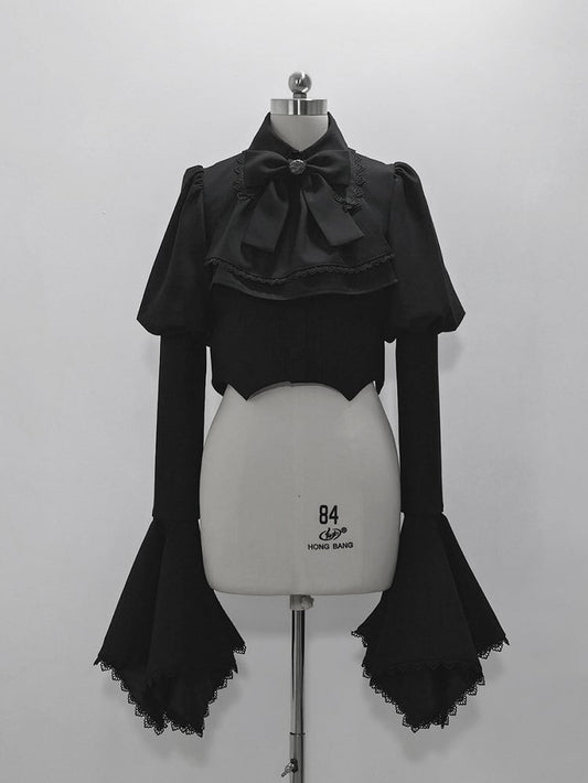 Schwarzes Gothic-Lolita-Oberteil mit geschwungenem Ouji-Saum im Zauberer-Stil