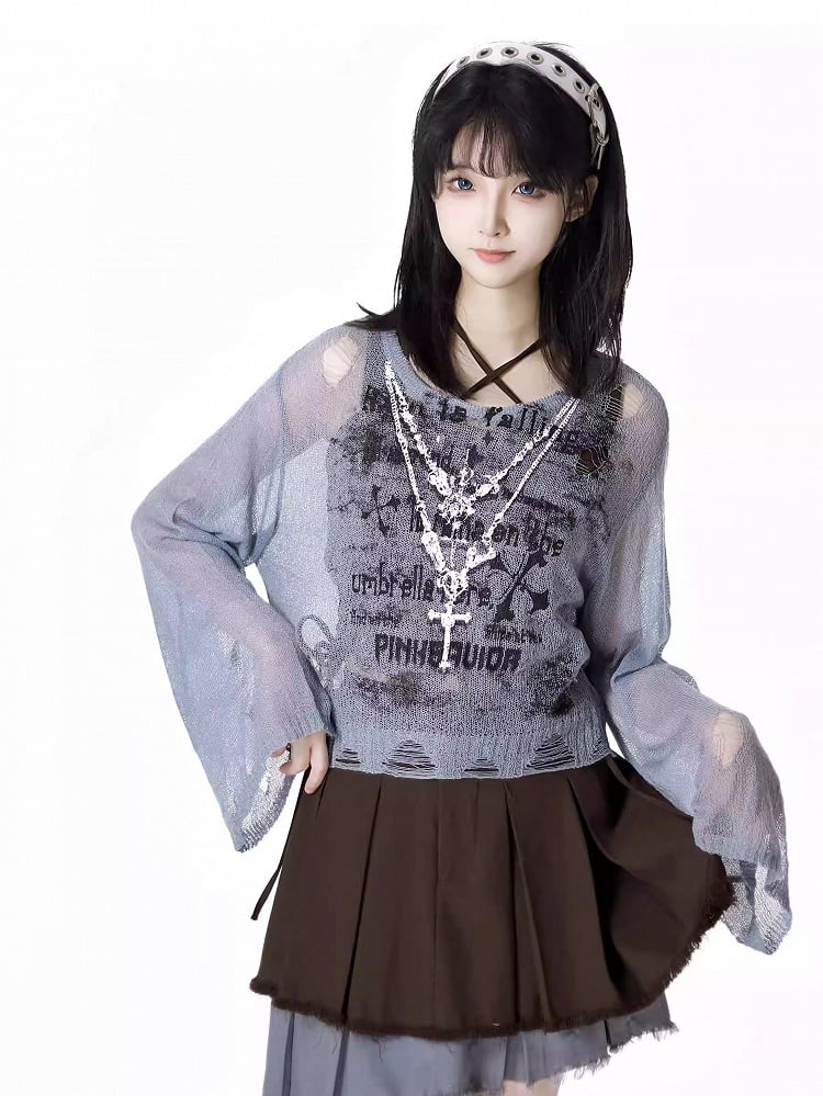Hollow-out Sun Grey Cross Print Holes Coverup Distressed Protection