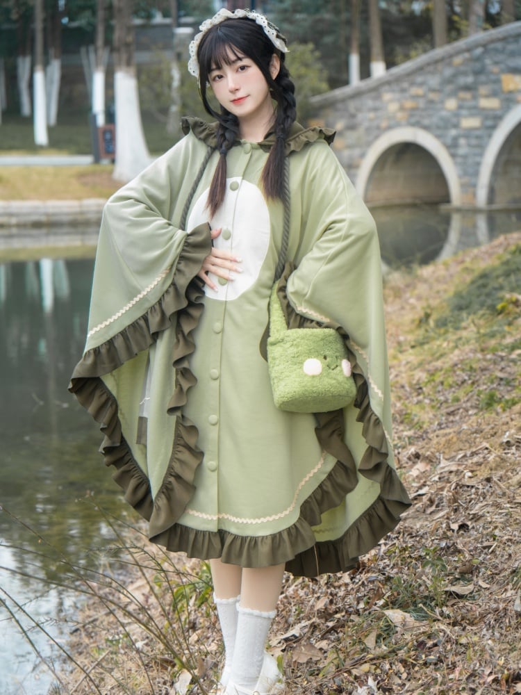 Grüner Froschumhang mit Rüschenbesatz