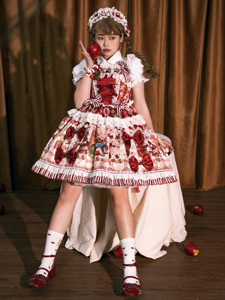 Red and Strawberry Print Dress Skirt Sweet Lolita Jumper Bunny