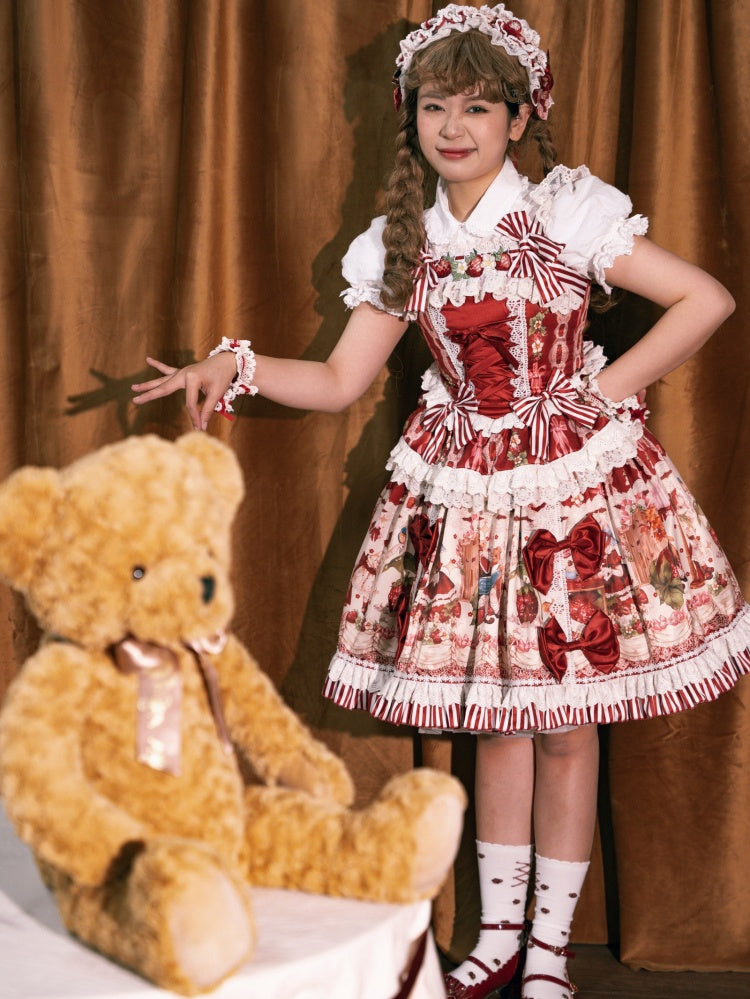 Red and Strawberry Print Dress Skirt Sweet Lolita Jumper Bunny