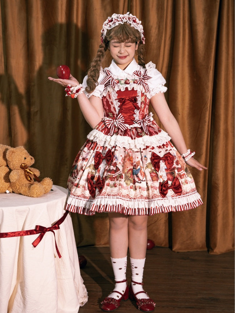 Red and Strawberry Print Dress Skirt Sweet Lolita Jumper Bunny