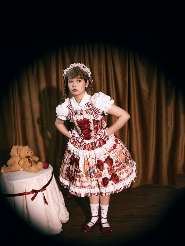 Red and Strawberry Print Dress Skirt Sweet Lolita Jumper Bunny