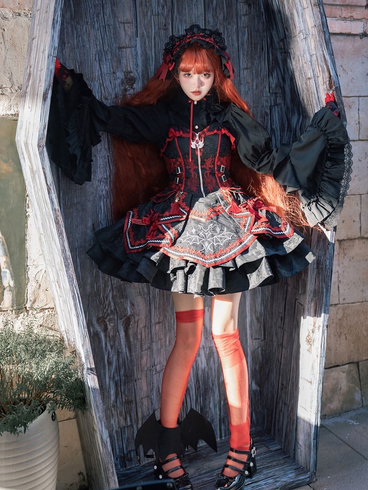 Neckline Sleeves Shirt Gothic Bell Ruffle Black