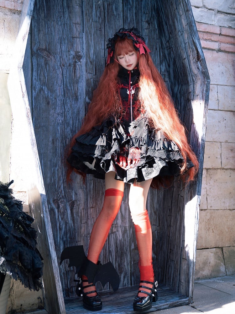 Neckline Sleeves Shirt Gothic Bell Ruffle Black
