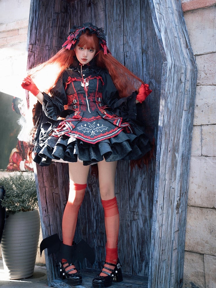Neckline Sleeves Shirt Gothic Bell Ruffle Black