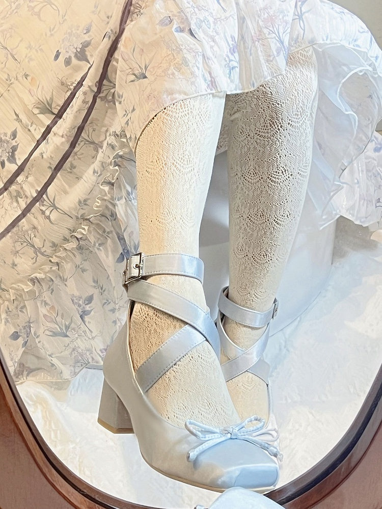 Ballerinas Knöchel Elegante Schuhe Blau Wickelriemen Satin