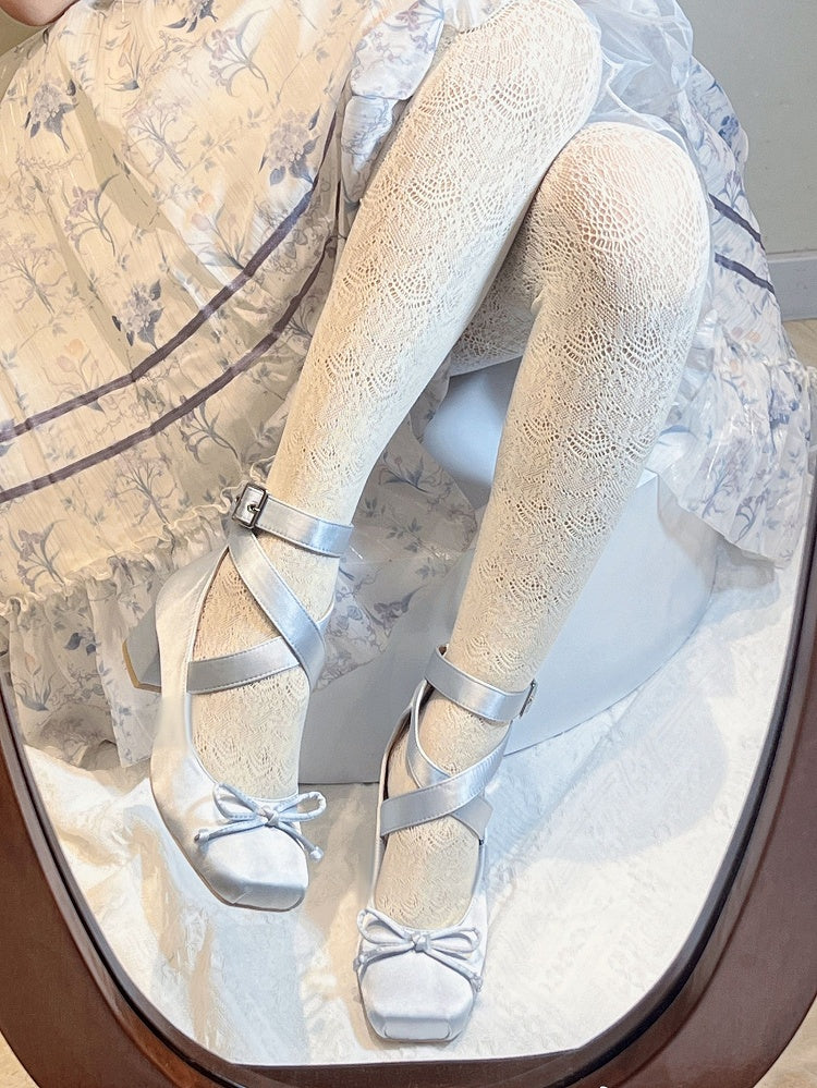 Ballerinas Knöchel Elegante Schuhe Blau Wickelriemen Satin