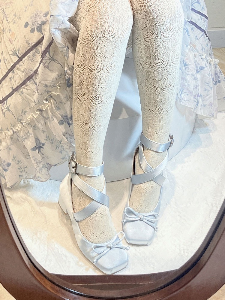 Ballerinas Knöchel Elegante Schuhe Blau Wickelriemen Satin