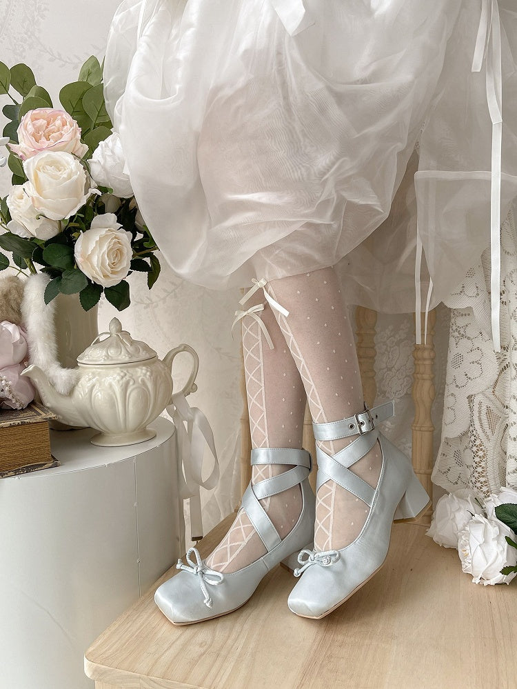 Ballerinas Knöchel Elegante Schuhe Blau Wickelriemen Satin